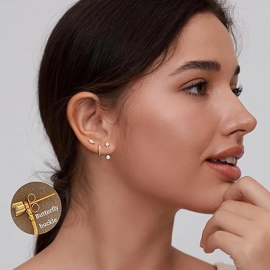6 Pairs 14K Gold Plated Stud Earring