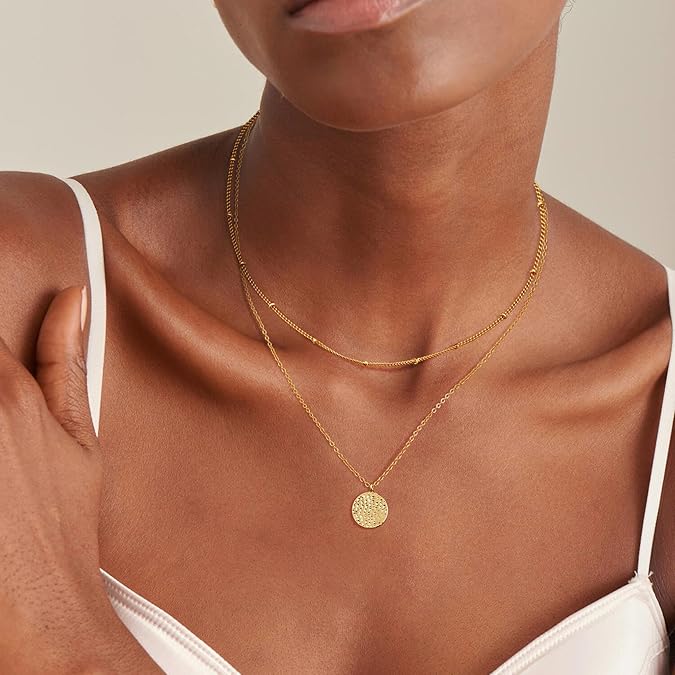 14K Gold Plated Layered Necklaces for Women