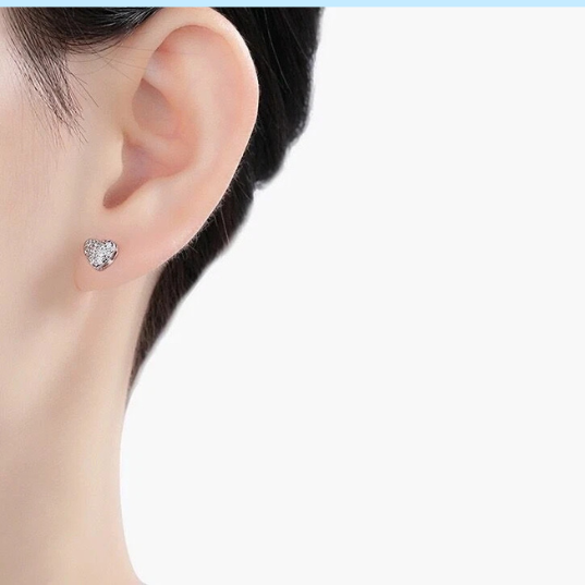 Silver Heart Crystal Stud Earrings for Women