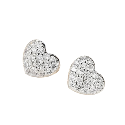 Silver Heart Crystal Stud Earrings for Women
