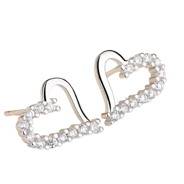 Silver Crystal Heart Stud Earrings for Women