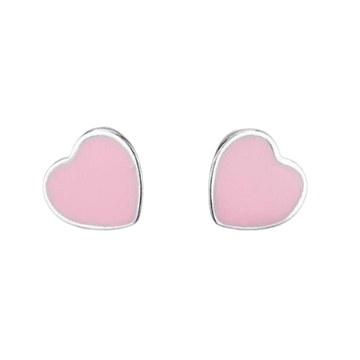 Pink Heart Sterling Silver Stud Earrings