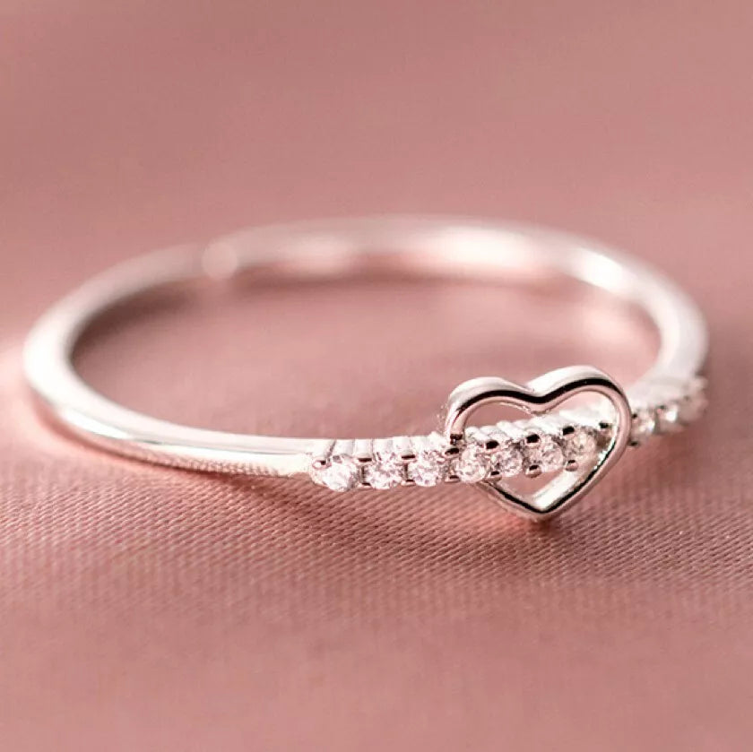 Heart Adjustable Ring with Crystal
