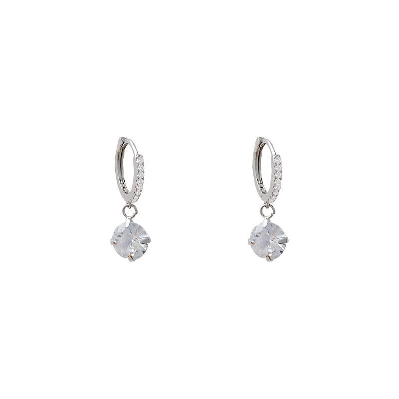 Round Cubic Zirconia Dangle Hoop Earrings