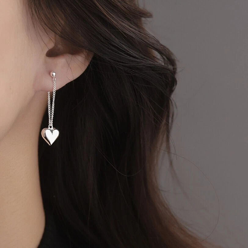 Heart Drop Sterling Silver Stud Earrings