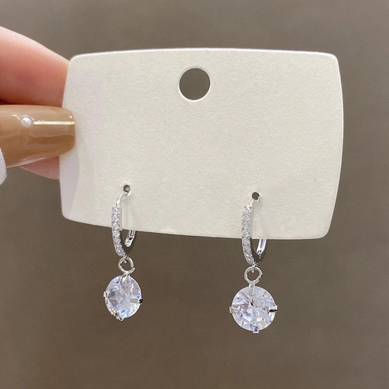 Round Cubic Zirconia Dangle Hoop Earrings