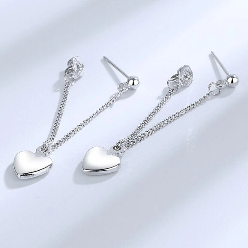 Heart Drop Sterling Silver Stud Earrings