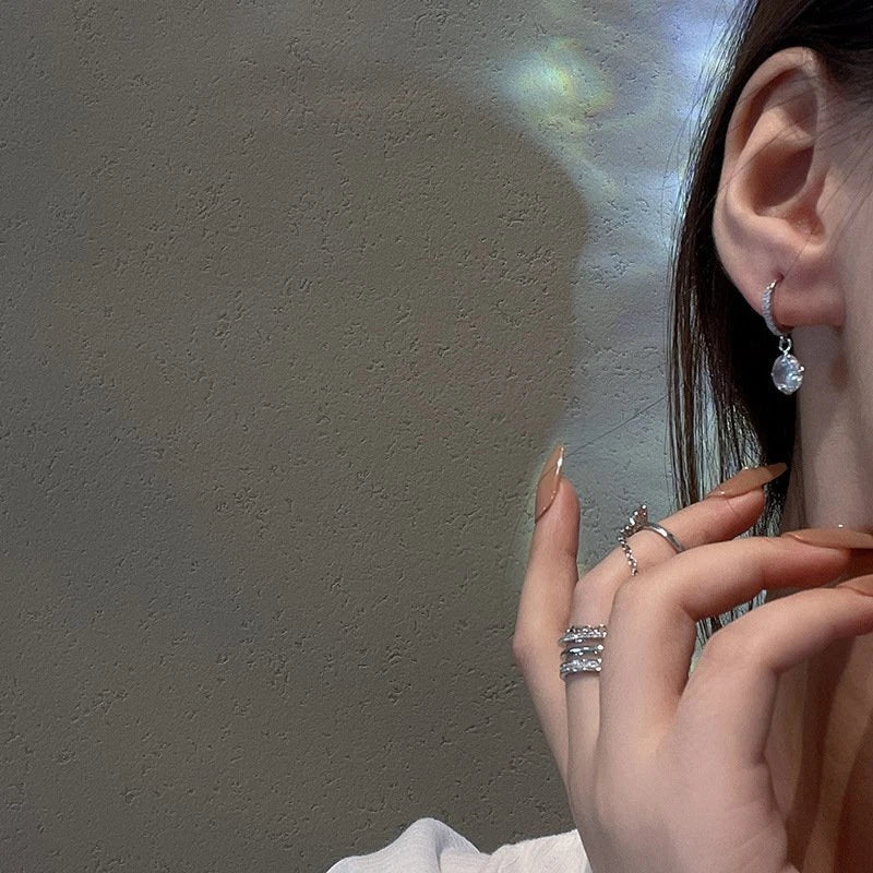 Round Cubic Zirconia Dangle Hoop Earrings