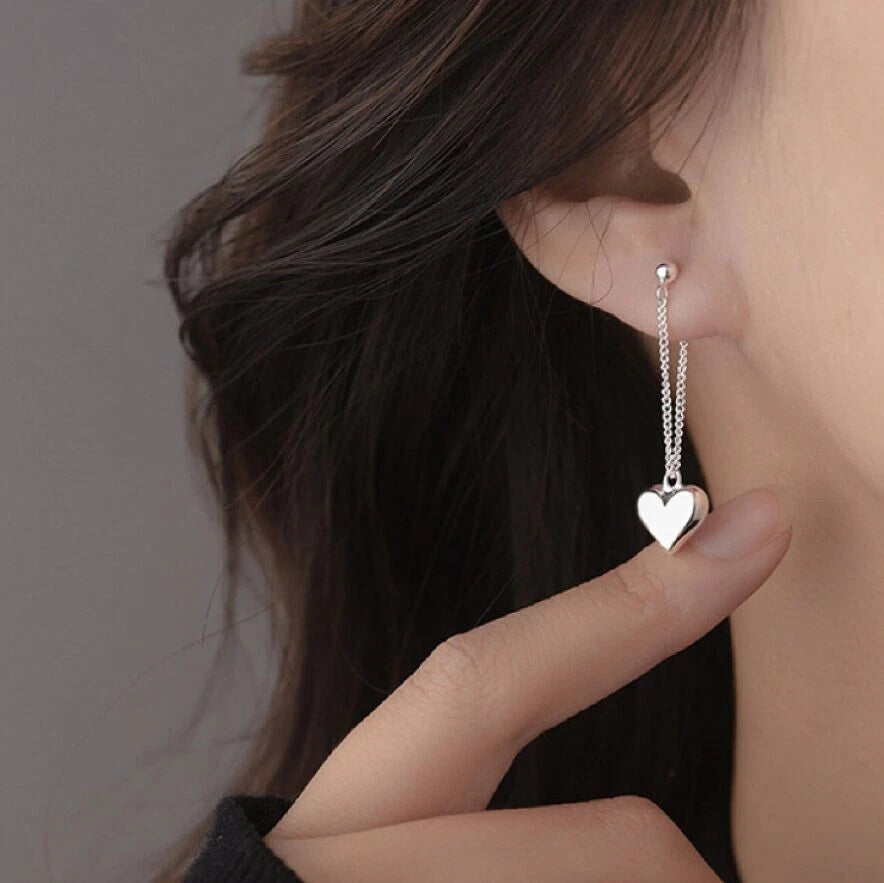 Heart Drop Sterling Silver Stud Earrings