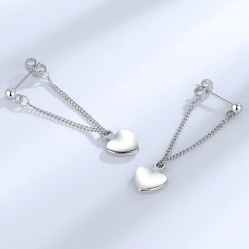 Heart Drop Sterling Silver Stud Earrings