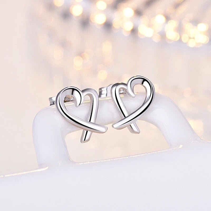 Hollow Heart Sterling Silver Stud Earrings