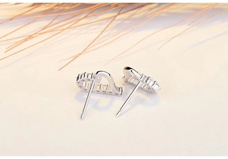 Silver Crystal Heart Stud Earrings for Women