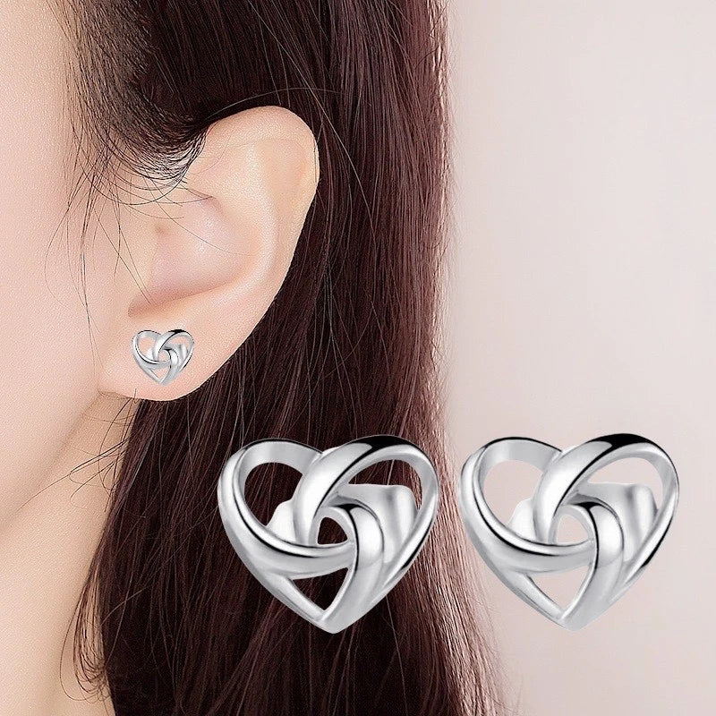 Stunning Swirl Heart Sterling Silver Stud Earrings