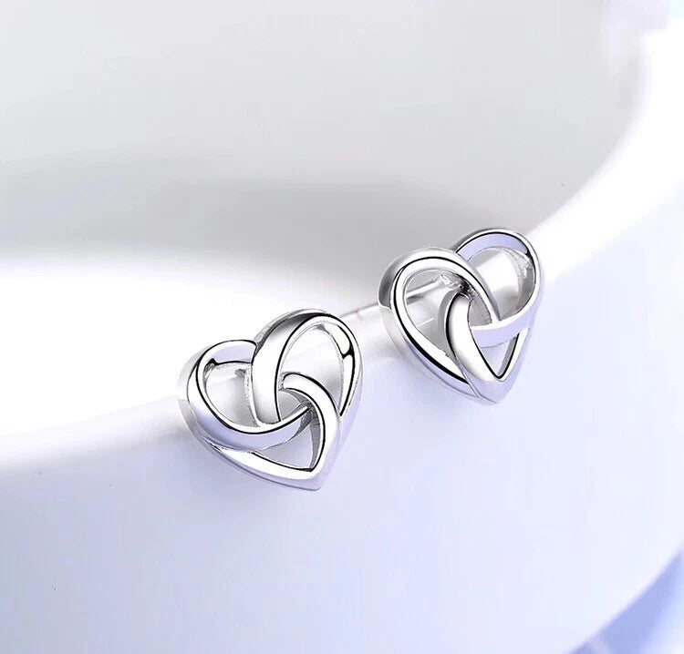 Stunning Swirl Heart Sterling Silver Stud Earrings