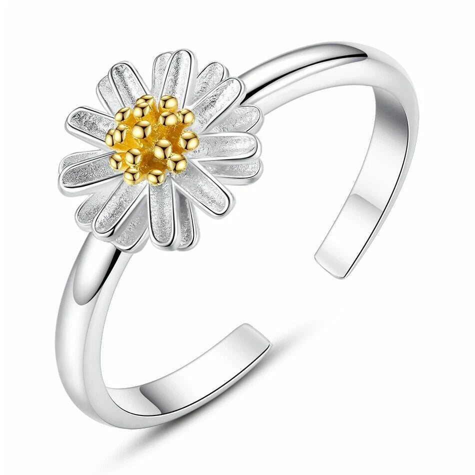 Daisy Flower 925 Sterling Silver Adjustable Ring