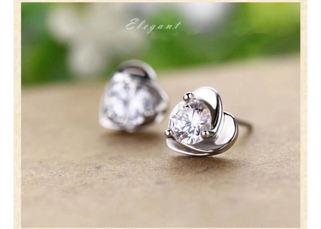 White Heart Sterling Silver Stud Earrings