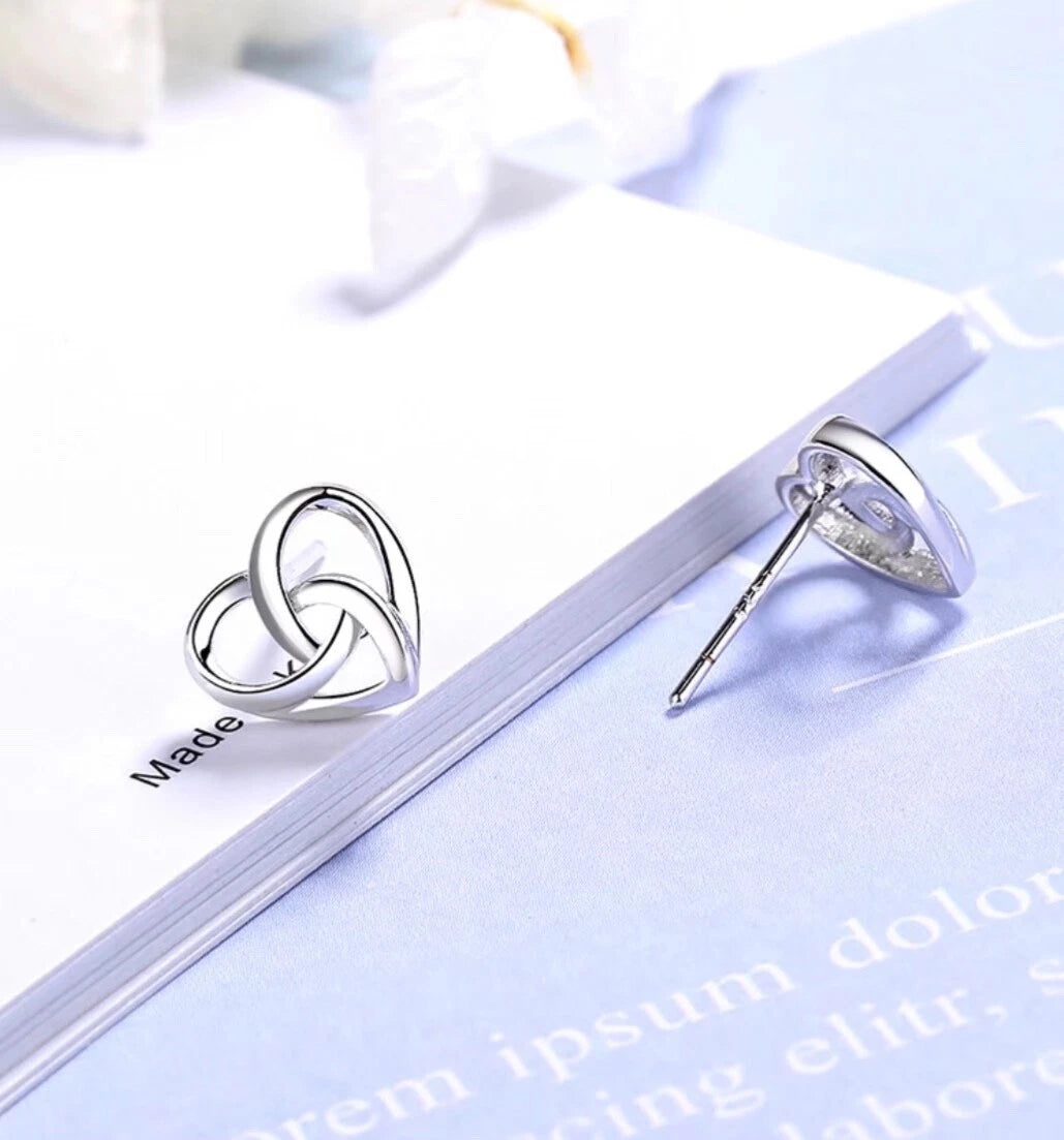 Stunning Swirl Heart Sterling Silver Stud Earrings