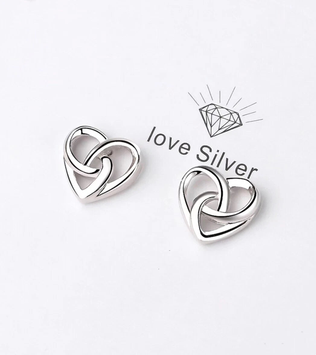 Stunning Swirl Heart Sterling Silver Stud Earrings