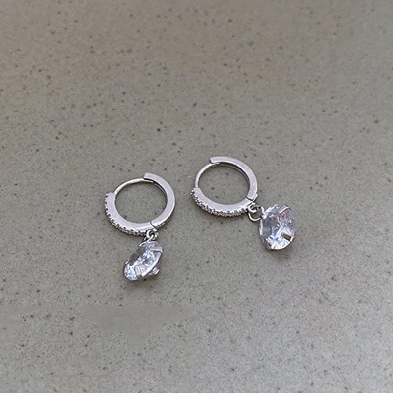 Round Cubic Zirconia Dangle Hoop Earrings